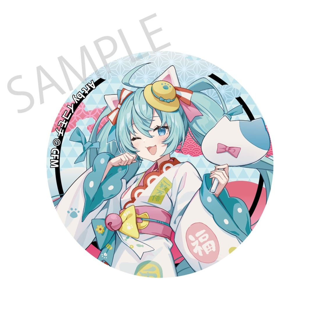 初音ミク×招き猫×真夏の熊谷」キラキラトレーディング缶バッジ Art by