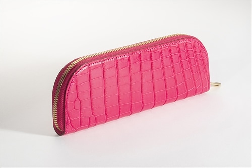 ピンク 型押しクロコダイルBIGサイズ角度が変えられる壁打ち無音布(むおんふ) 藤本さきこ クロコダイルペンケース【ローズピンク×ピンク】: グッズ