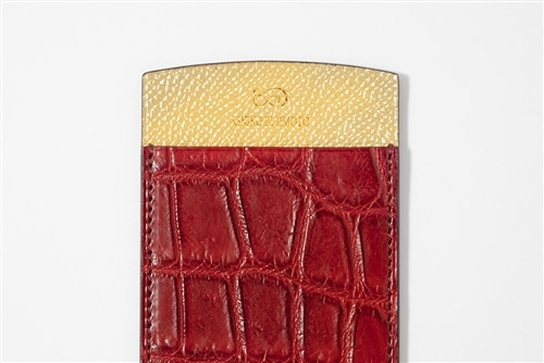 藤本さきこ クロコダイル二本挿しペンケース【レッド×ゴールド