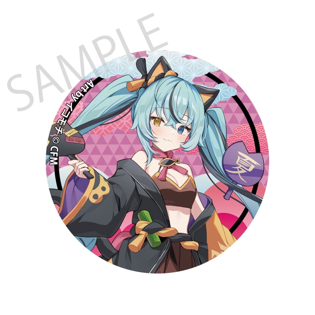 初音ミク×招き猫×真夏の熊谷」キラキラトレーディング缶バッジ Art by