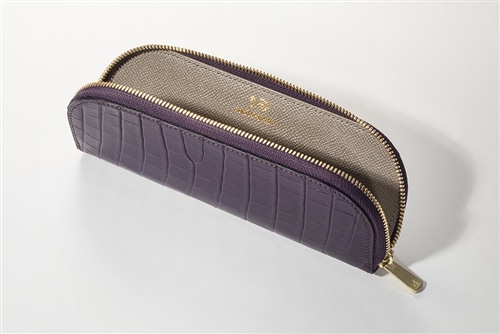 藤本さきこ クロコダイルペンケース【オーベルジーヌ（紫）×グレージュ