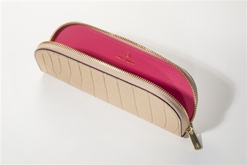 藤本さきこ クロコダイルペンケース【ベージュ×ピンク】: グッズ・文具