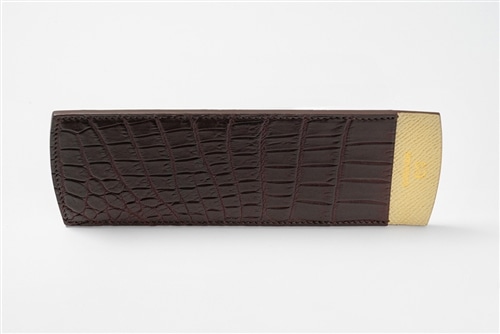 藤本さきこ クロコダイル二本挿しペンケース【バーガンディ×ゴールド