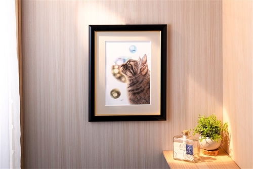 音海はる 出版記念複製原画 A4額装入り「朝焼け」（猫）: その他