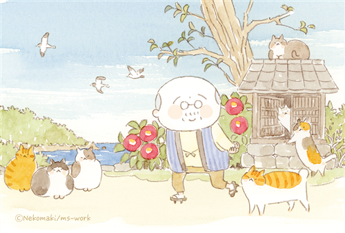 ねことじいちゃん ほっこりかわいい木製フォトフレーム 描き下ろし