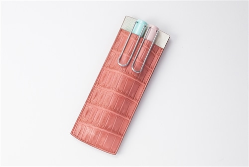 藤本さきこ クロコダイル二本挿しペンケース【オールドピンク
