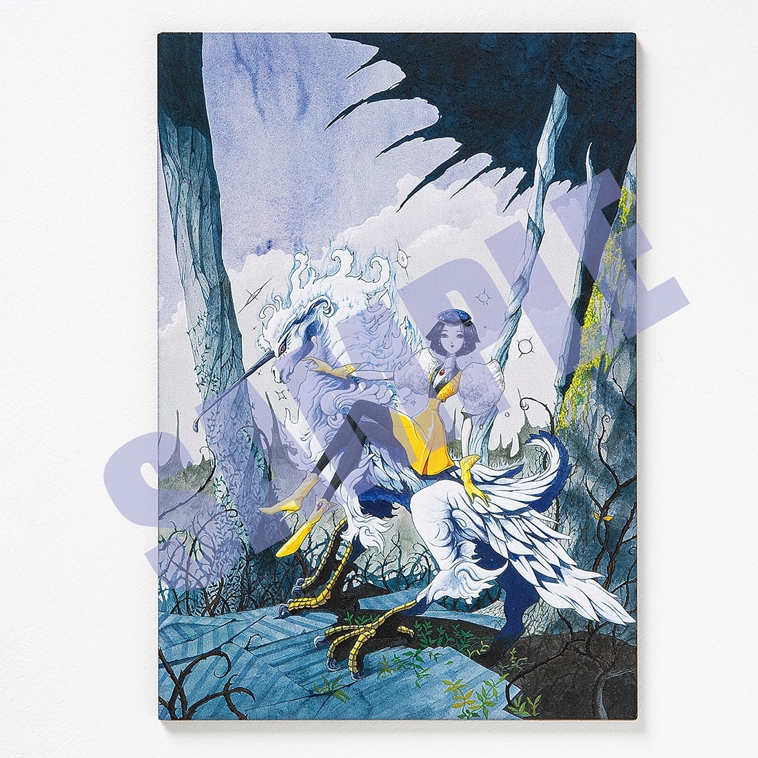DESIGNS 永野護デザイン展 KCMオリジナル ファイブスター物語 タッチミー！木製ポストカード GIRL RIDES KIRIN DRAGON（単行本第7巻）