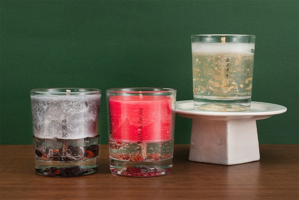 TAMICO.　アロマキャンドル3個セット＆キャンドルスタンド