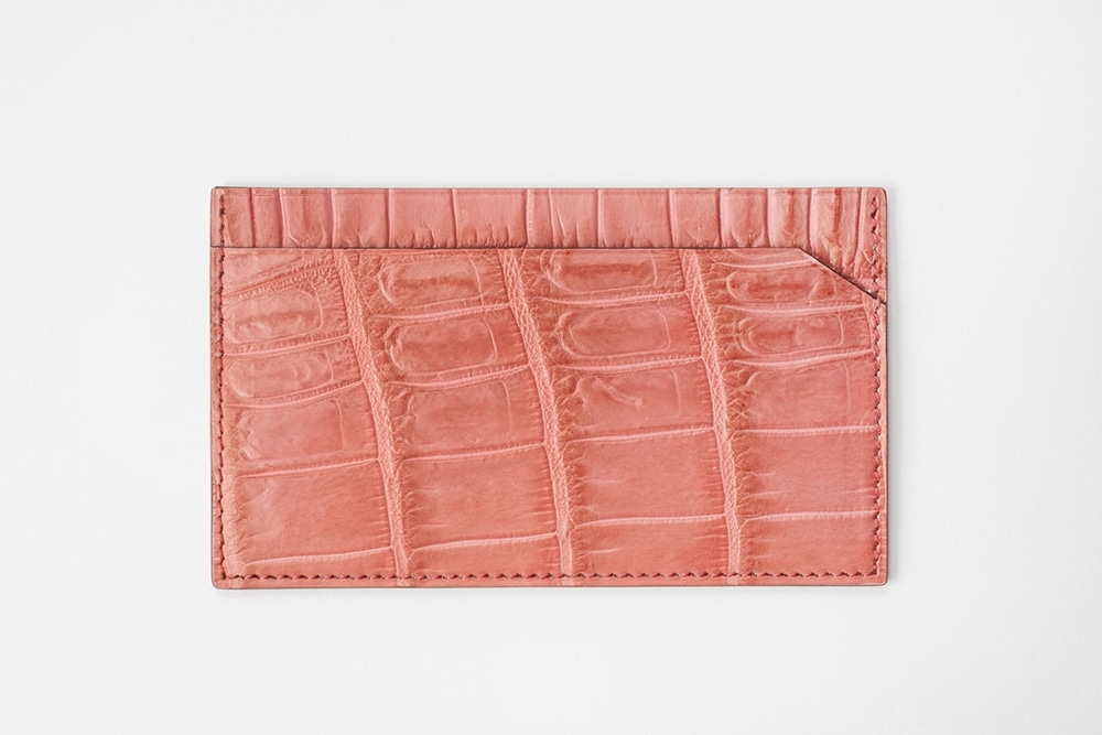 藤本さきこ　クロコダイルカードケース【オールドピンク×アイボリー】