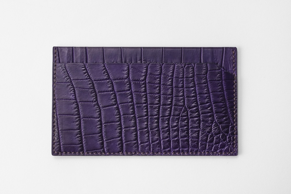 藤本さきこ　クロコダイルカードケース【オーベルジーヌ（紫）×グレージュ】
