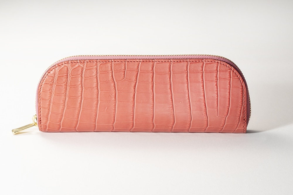 藤本さきこ　クロコダイルペンケース【オールドピンク×アイボリー】