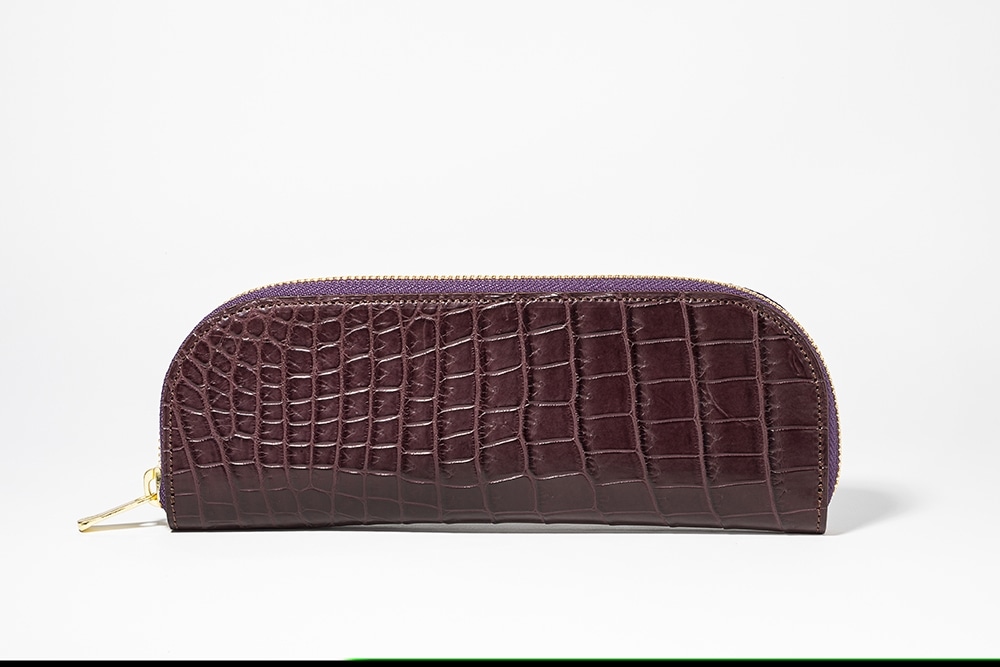 藤本さきこ　クロコダイルペンケース【バーガンディ×ゴールド】
