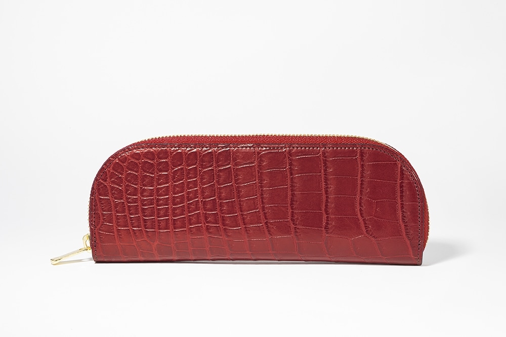 藤本さきこ　クロコダイルペンケース【レッド×ゴールド】