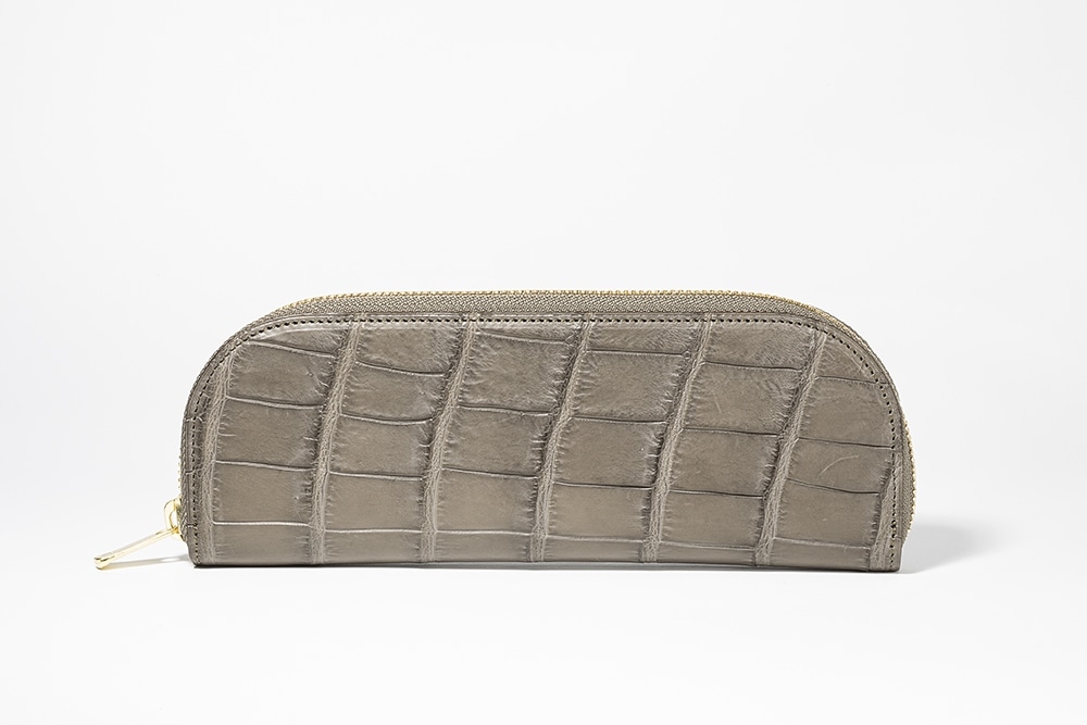 藤本さきこ　クロコダイルペンケース【トープグレー×チョコ】