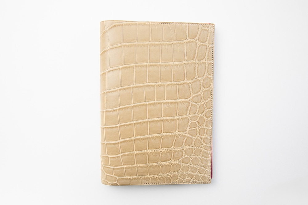 藤本さきこ　クロコダイル手帳カバー【ベージュ×ピンク】