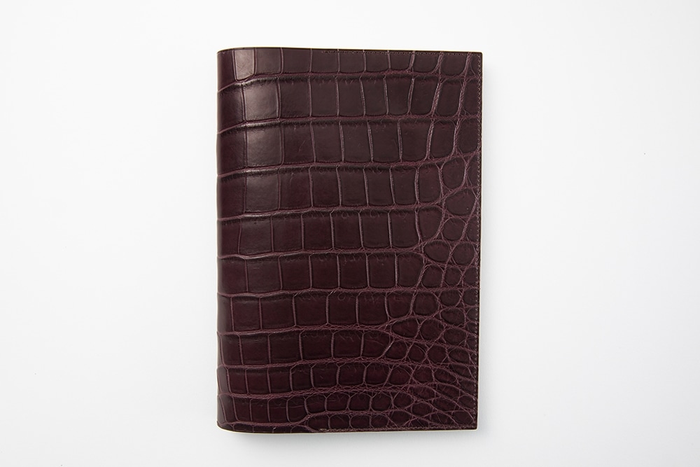 藤本さきこ　クロコダイル手帳カバー【バーガンディ×ゴールド】