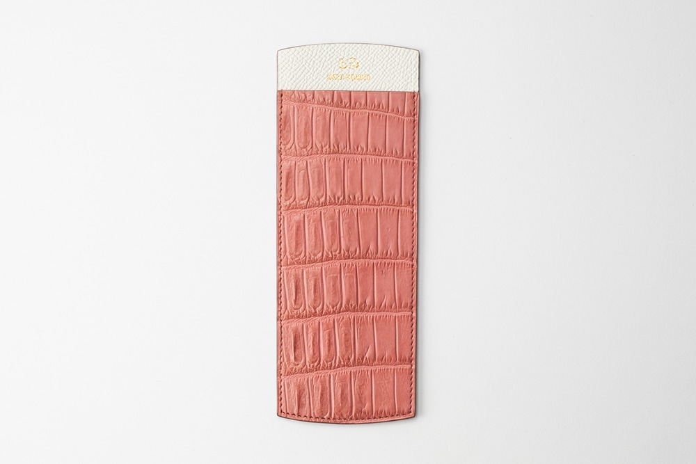 藤本さきこ　クロコダイル二本挿しペンケース【オールドピンク×アイボリー】