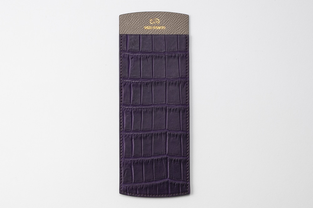 藤本さきこ　クロコダイル二本挿しペンケース【オーベルジーヌ（紫）×グレージュ】