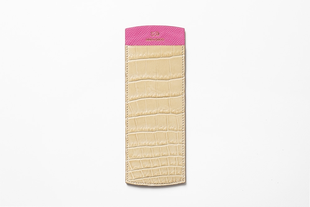 藤本さきこ　クロコダイル二本挿しペンケース【ベージュ×ピンク】