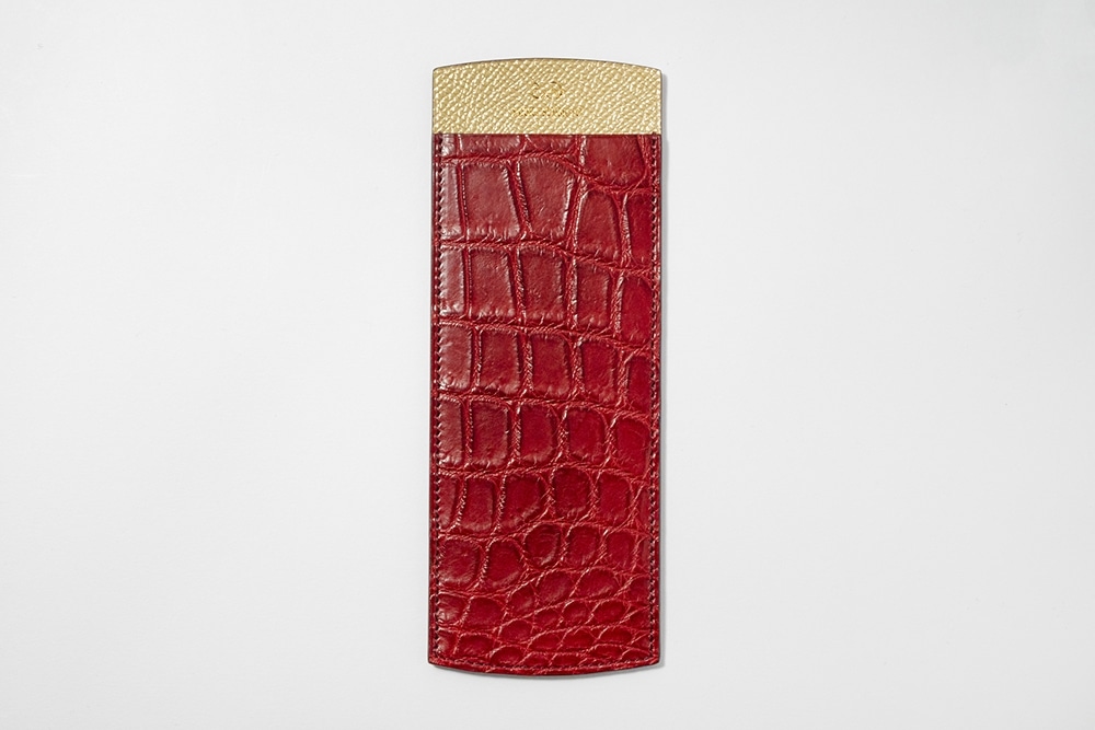 藤本さきこ　クロコダイル二本挿しペンケース【レッド×ゴールド】