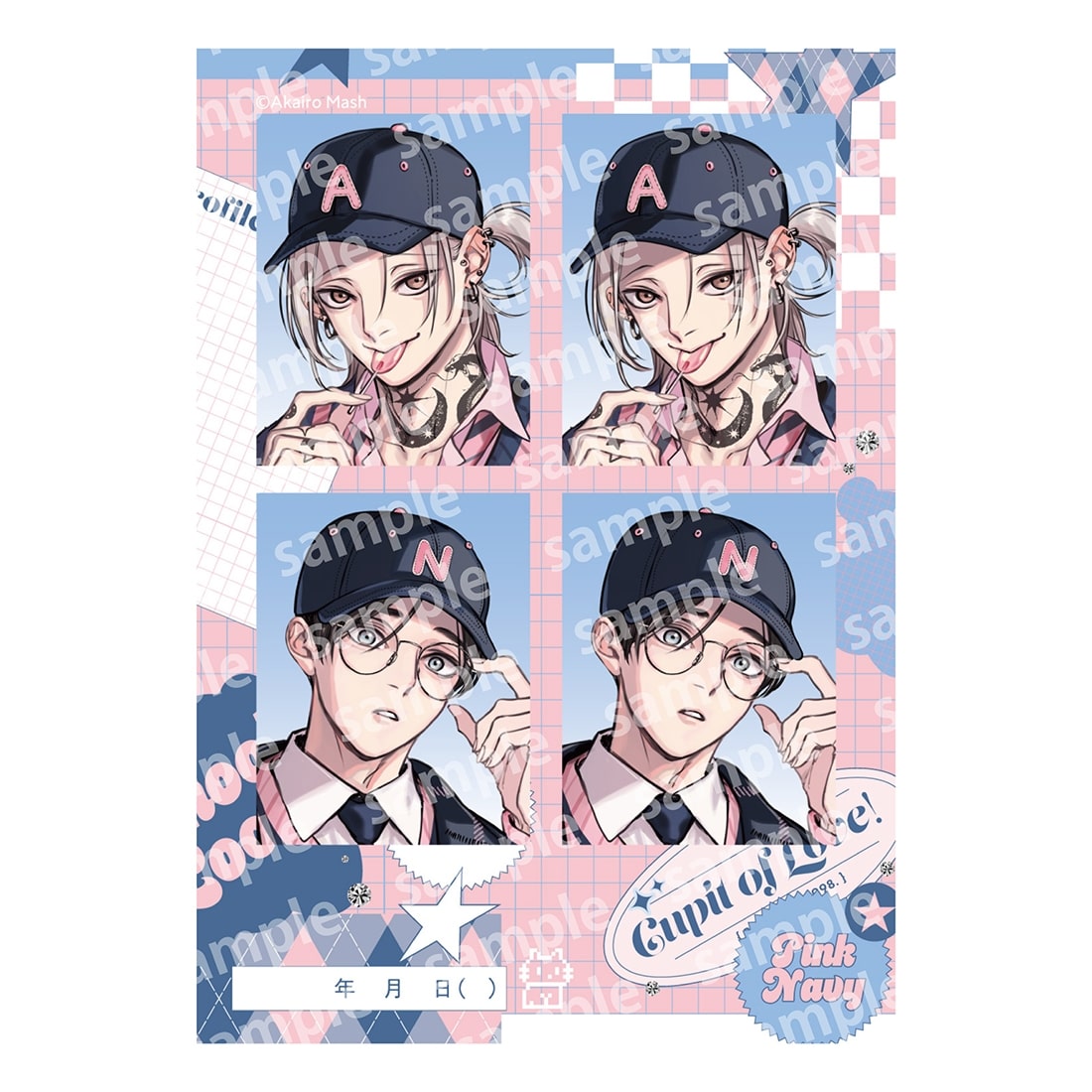 プリントフォト風シール　PINK/NAVY TRAD. CLUB ver.　愛の刺青