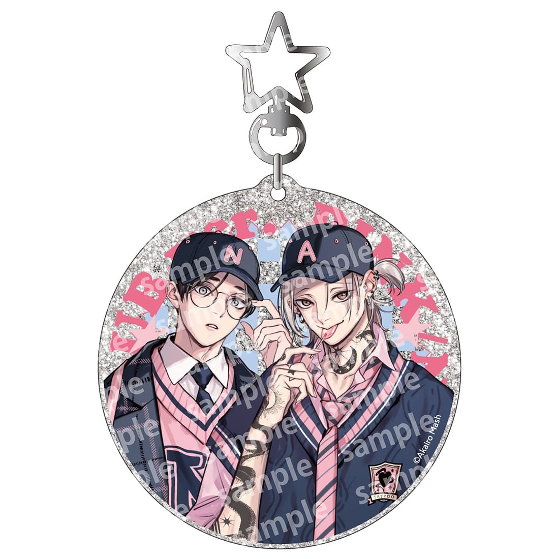 ラメアクリルキーホルダー　PINK/NAVY TRAD. CLUB ver.　愛の刺青