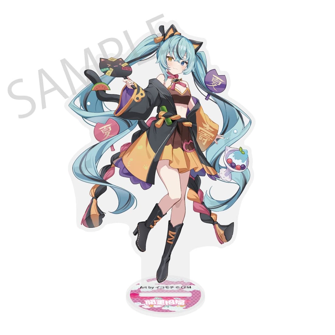 「初音ミク×招き猫×真夏の熊谷」ダイカットビッグアクリルスタンド 初音ミク 黒 Art by イコモチ
