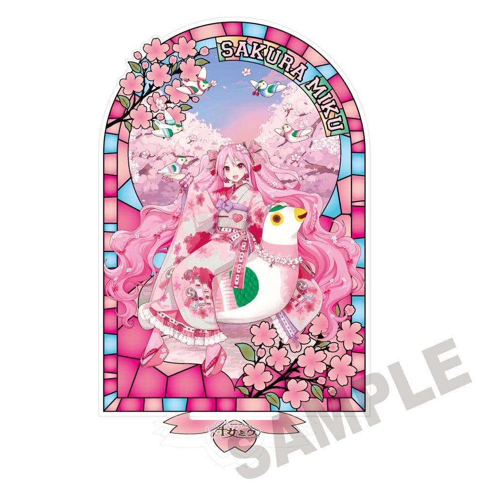 桜ミク×弘前さくらまつり2026 ステンドグラス風素材加工 アクリルスタンド Art by iXima