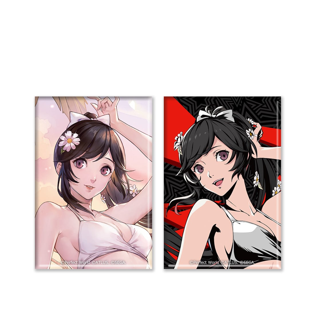 ペルソナ5: The Phantom X スクエア缶バッジ2種セット 美波・ビーチフラワー 怪ドル 美波・ビーチフラワー