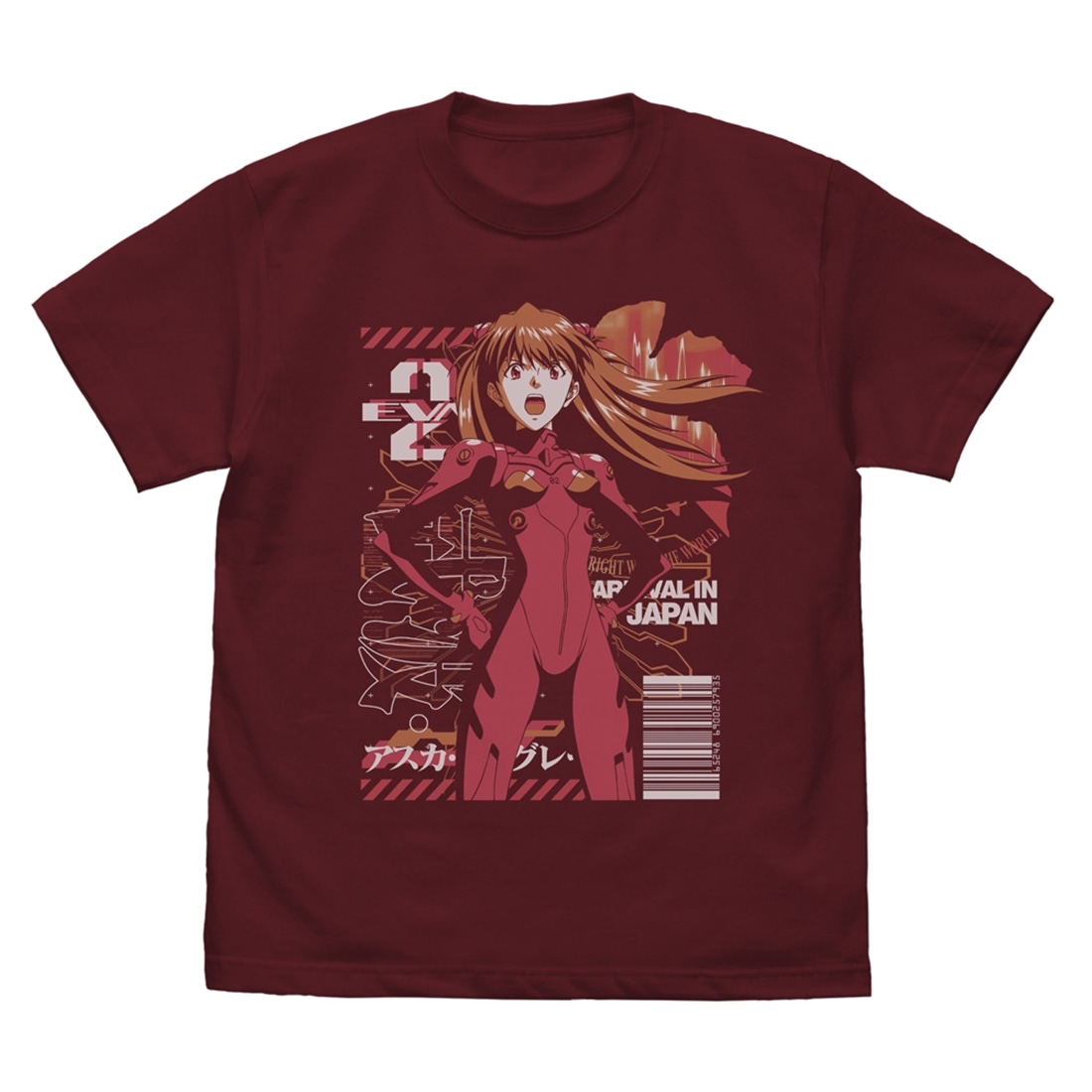 EVANGELION EVA2号機パイロット アスカ Tシャツ BURGUNDY S BURGUNDY S