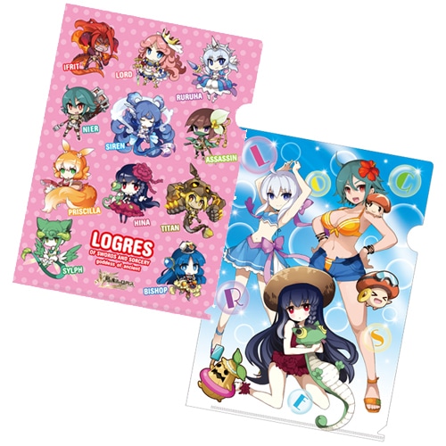 『剣と魔法のログレス いにしえの女神』クリアファイル2枚セット1（ちびキャラ/ルルハ＆ニーア＆ヒナ　水着ver.） ちびキャラ/ルルハ＆ニーア＆ヒナ　水着ver.