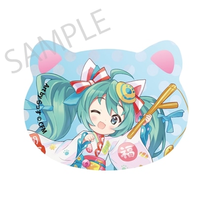 初音ミク×招き猫×真夏の熊谷」猫型缶バッジ 初音ミク 白猫1 Art by ら