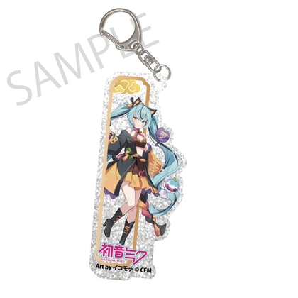 「初音ミク×招き猫×真夏の熊谷」シルバーバックアクリルキーホルダー 初音ミク 黒猫 Art by イコモチ