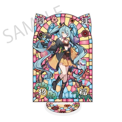 「初音ミク×招き猫×真夏の熊谷」ステンドグラス風素材加工アクリルスタンド 初音ミク 黒猫 Art by イコモチ