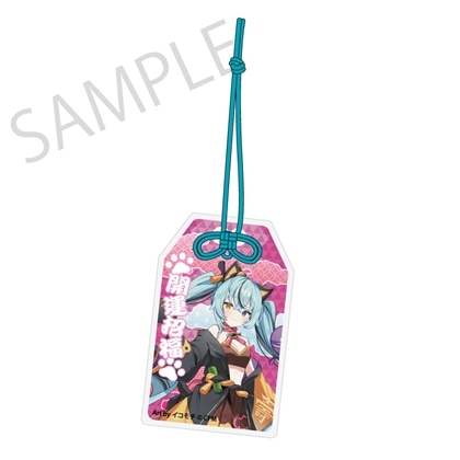 「初音ミク×招き猫×真夏の熊谷」 御守風アクリルさげ札 初音ミク 黒猫 Art by イコモチ