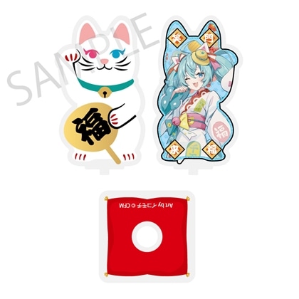 「初音ミク×招き猫×真夏の熊谷」 まわるダイカットアクリルスタンド 初音ミク 白猫 Art by イコモチ