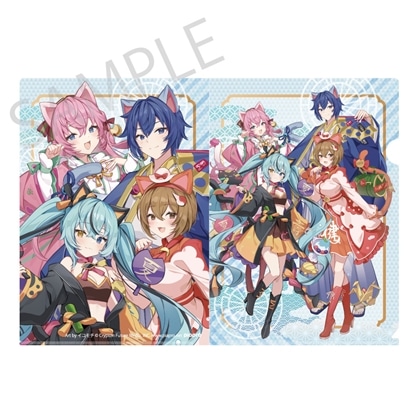 「初音ミク×招き猫×真夏の熊谷」クリアファイル 初音ミク 黒猫 / 巡音ルカ / MEIKO / KAITO Art by イコモチ