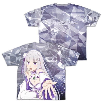 Re:ゼロから始める異世界生活 銀髪のハーフエルフ エミリア 両面フルグラフィックTシャツ L