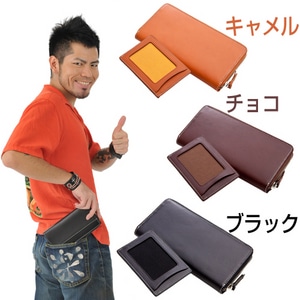 (ファミ通カード専用)伊バケッタレザー使用 ラウンドジップウォレット&パスケース限定セットブラック