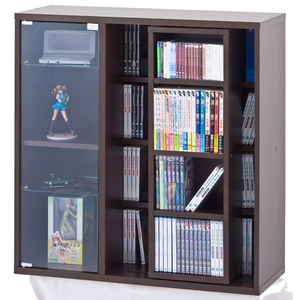 スライド式コレクション収納ラックガラス扉付き