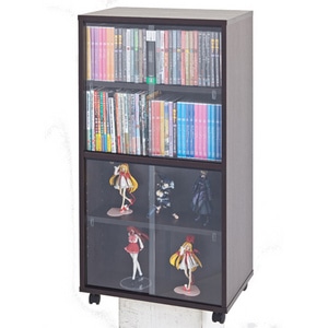 キャスター付き両面収納機能 CD/DVD/ビデオラック ブラウン