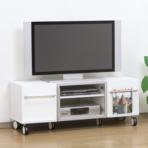 キャスター付き鏡面 TV/AVボード ホワイト