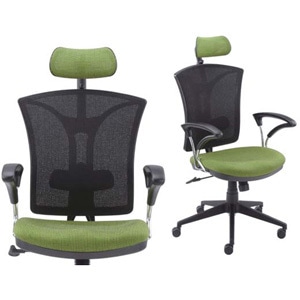 ヘッドレスト付きカラーメッシュチェアグリーン×ブラック
