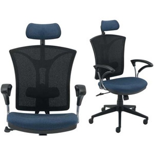 ヘッドレスト付きカラーメッシュチェアブルー×ブラック