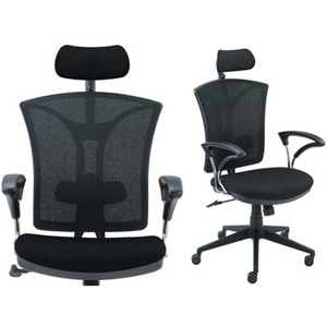 ヘッドレスト付きカラーメッシュチェアブラック