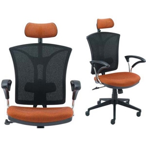 ヘッドレスト付きカラーメッシュチェアオレンジ×ブラック