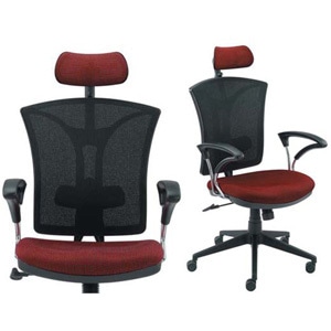 ヘッドレスト付きカラーメッシュチェアレッド×ブラック