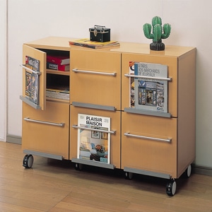 キャスター付き鏡面フリーラック(3列タイプ)ナチュラル