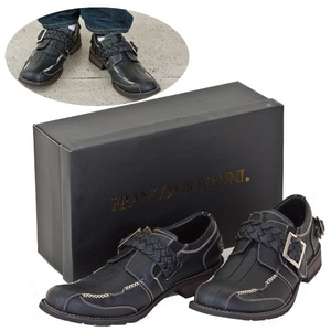 FRANCO GIOVANNI ラウンドトゥ 編み込みベルトシューズ FG7160ブラック 25cm（フレンチサイズ：40）