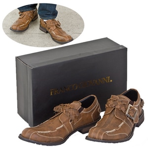 FRANCO GIOVANNI ラウンドトゥ 編み込みベルトシューズ FG7160ブラウン 25cm（フレンチサイズ：40）